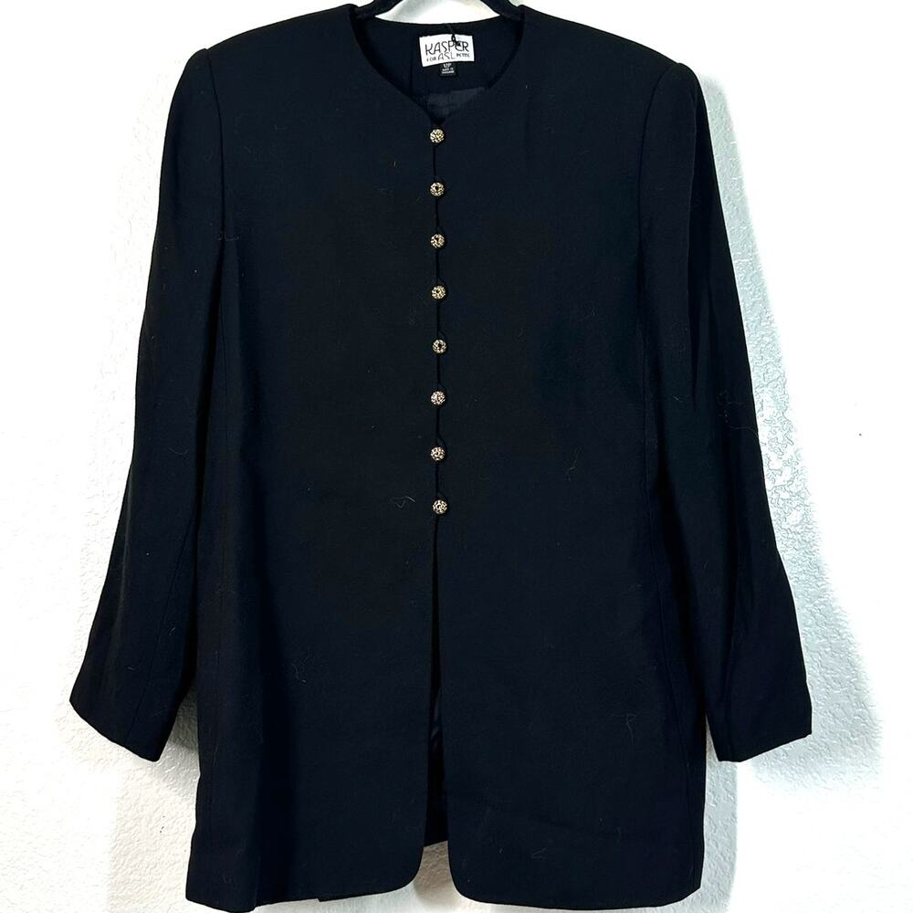 Blazer ASL 12 Petite Black Mid Length Coat Minimalist Capsule Womens Kasper